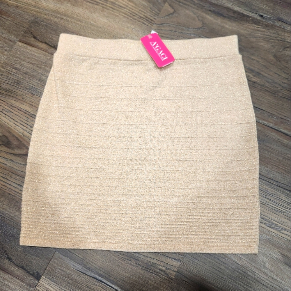A'gaci Metalic Gold Mini Skirt Sz L